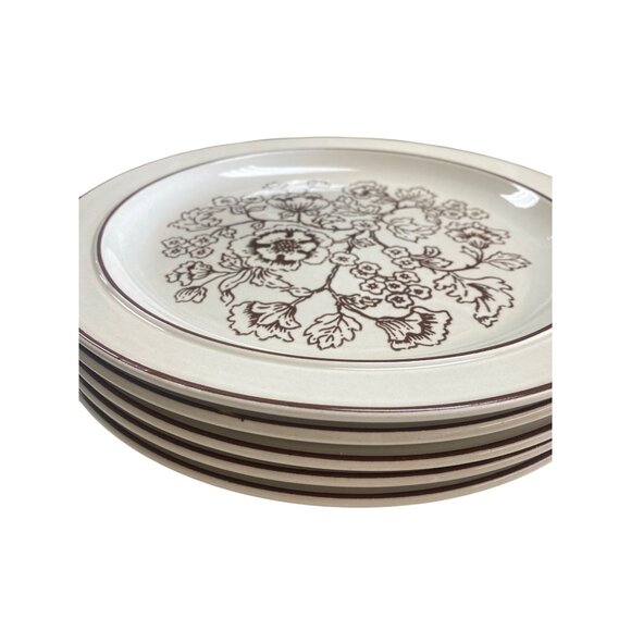 Homer Laughlin Brown Floral Dinnerware 25 pc Made In USA Stoneware Vintage - Picture 3 of 11